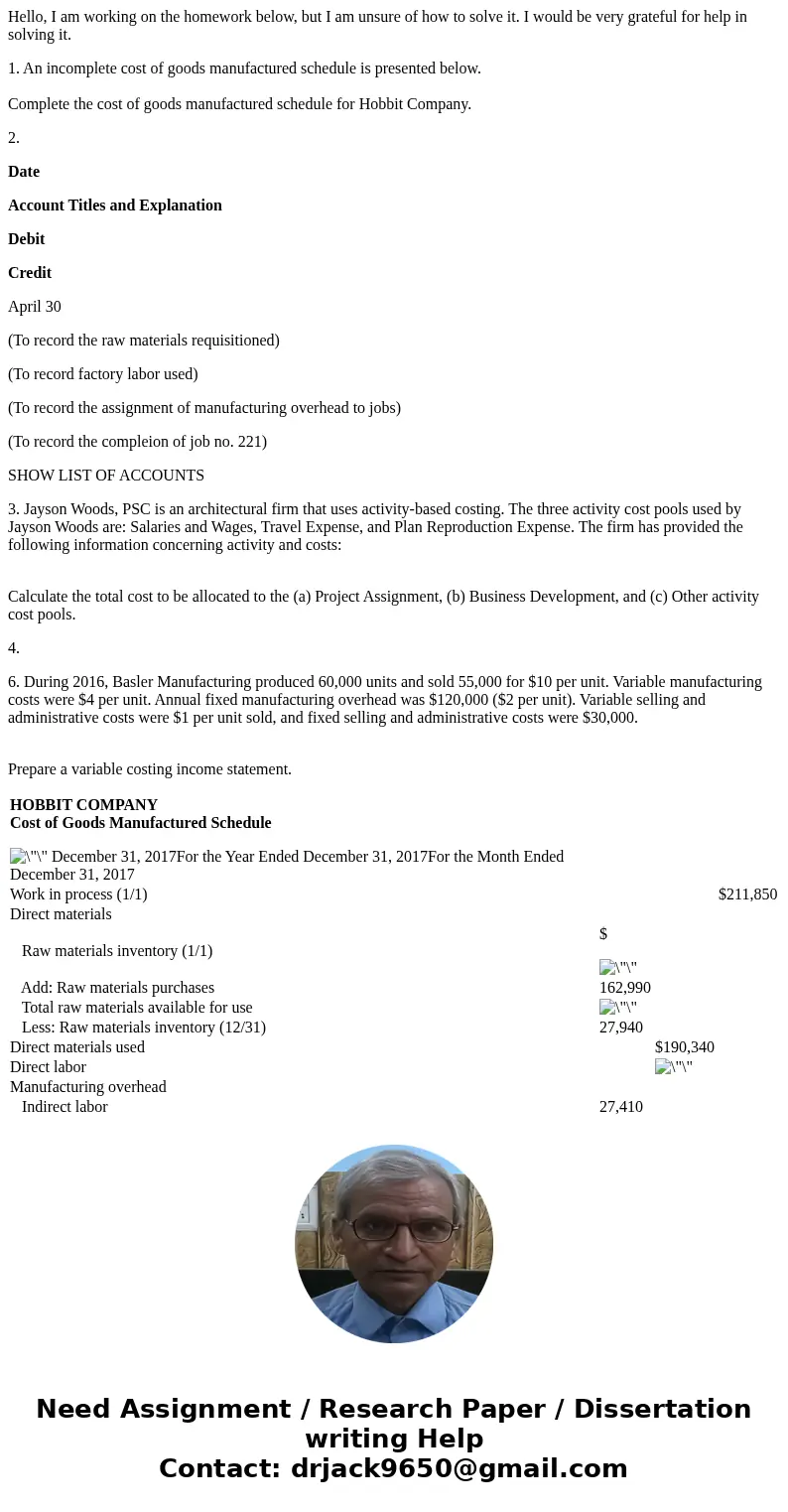 Hello, I am working on the homework below, but I am unsure of how to solve it. I would be very grateful for help in solving it. 1. An incomplete cost of goods m