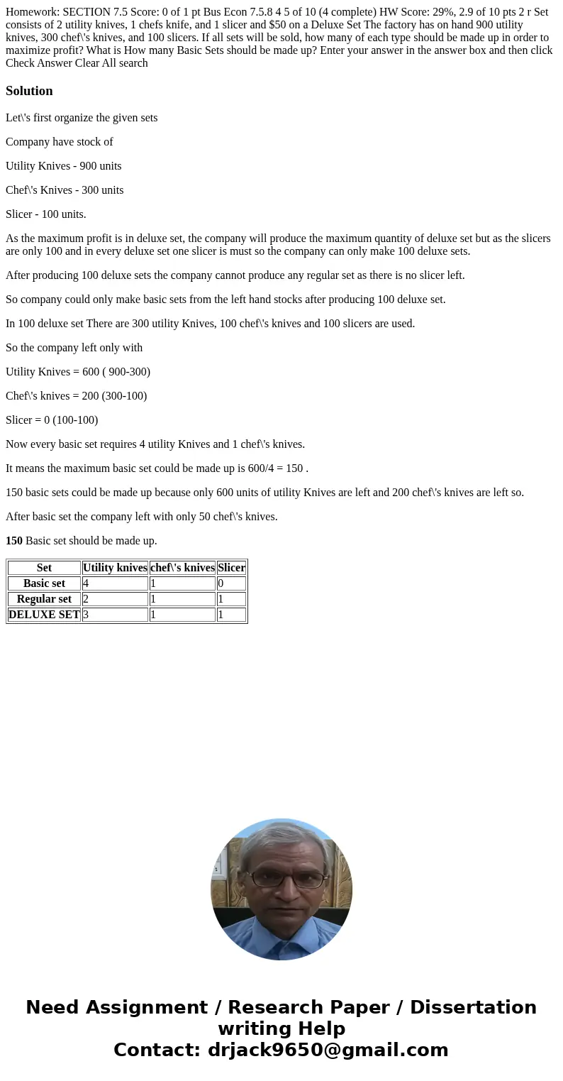 Homework: SECTION 7.5 Score: 0 of 1 pt Bus Econ 7.5.8 4 5 of 10 (4 complete) HW Score: 29%, 2.9 of 10 pts 2 r Set consists of 2 utility knives, 1 chefs knife,   Homework: SECTION 7.5 Score: 0 of 1 pt Bus Econ 7.5.8 4 5 of 10 (4 complete) HW Score: 29%, 2.9 of 10 pts 2 r Set consists of 2 utility knives, 1 chefs knife,