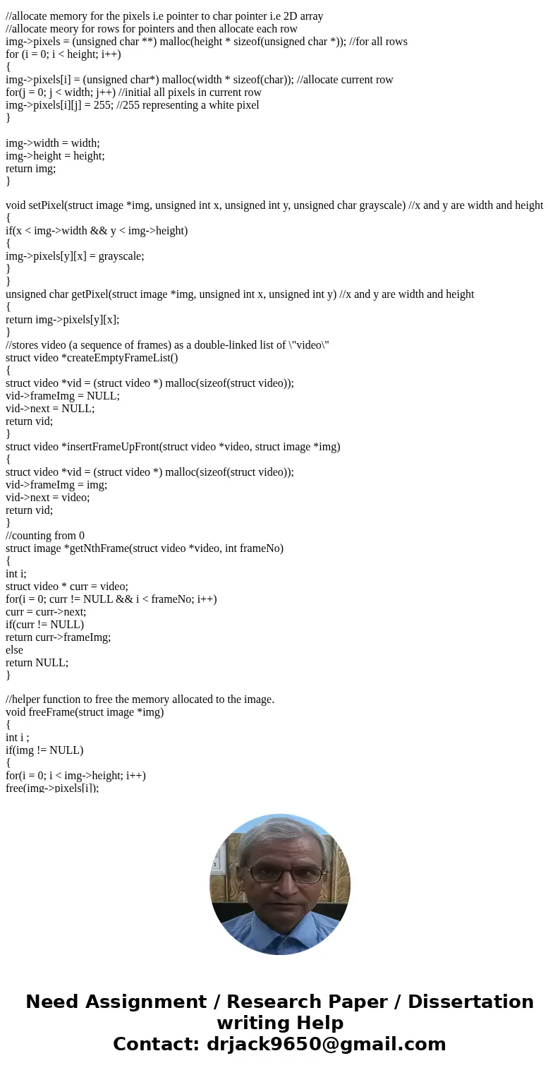 In C Create a simple set of functions for storing video A linked list of videos where each video object contains an image object Each image is contained in a st