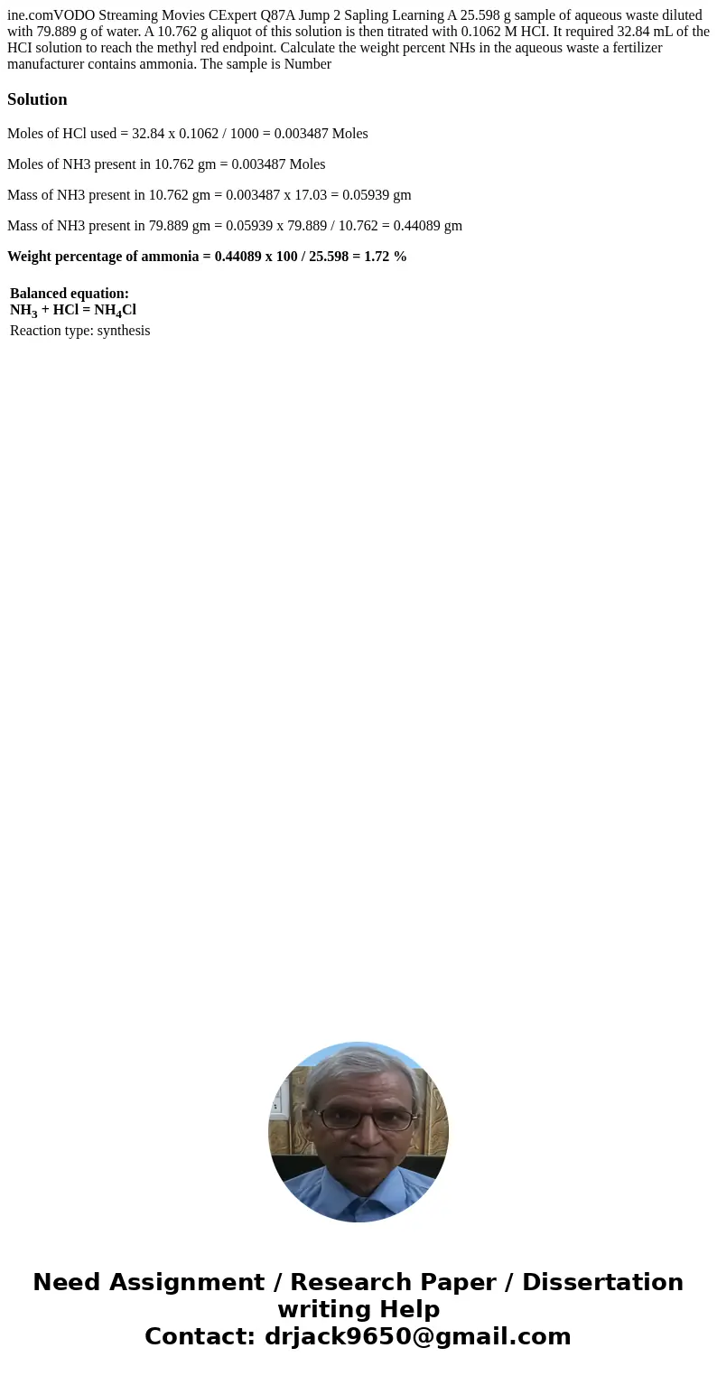 ine.comVODO Streaming Movies CExpert Q87A Jump 2 Sapling Learning A 25.598 g sample of aqueous waste diluted with 79.889 g of water. A 10.762 g aliquot of this  ine.comVODO Streaming Movies CExpert Q87A Jump 2 Sapling Learning A 25.598 g sample of aqueous waste diluted with 79.889 g of water. A 10.762 g aliquot of this