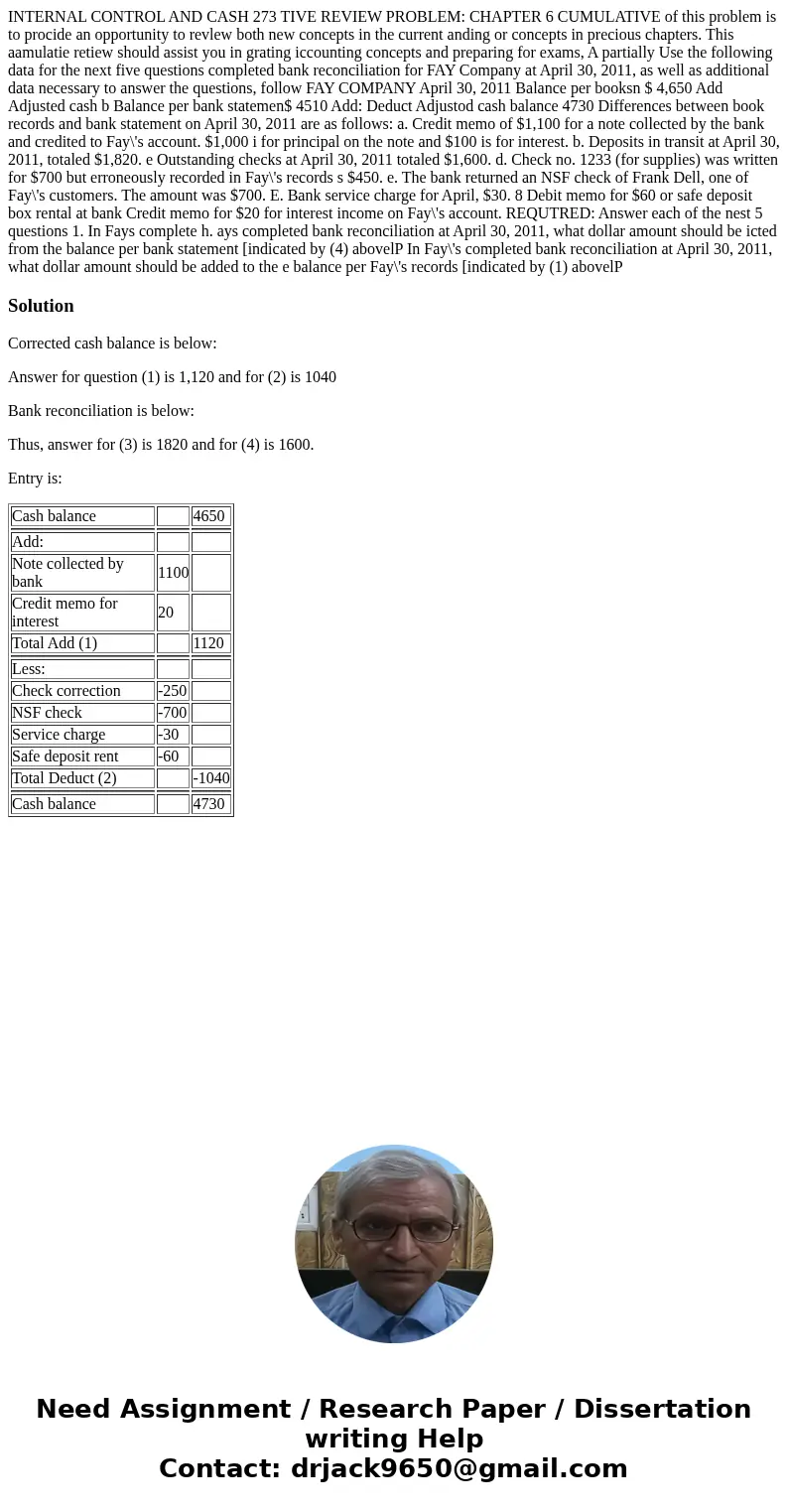 INTERNAL CONTROL AND CASH 273 TIVE REVIEW PROBLEM: CHAPTER 6 CUMULATIVE of this problem is to procide an opportunity to revlew both new concepts in the current  INTERNAL CONTROL AND CASH 273 TIVE REVIEW PROBLEM: CHAPTER 6 CUMULATIVE of this problem is to procide an opportunity to revlew both new concepts in the current