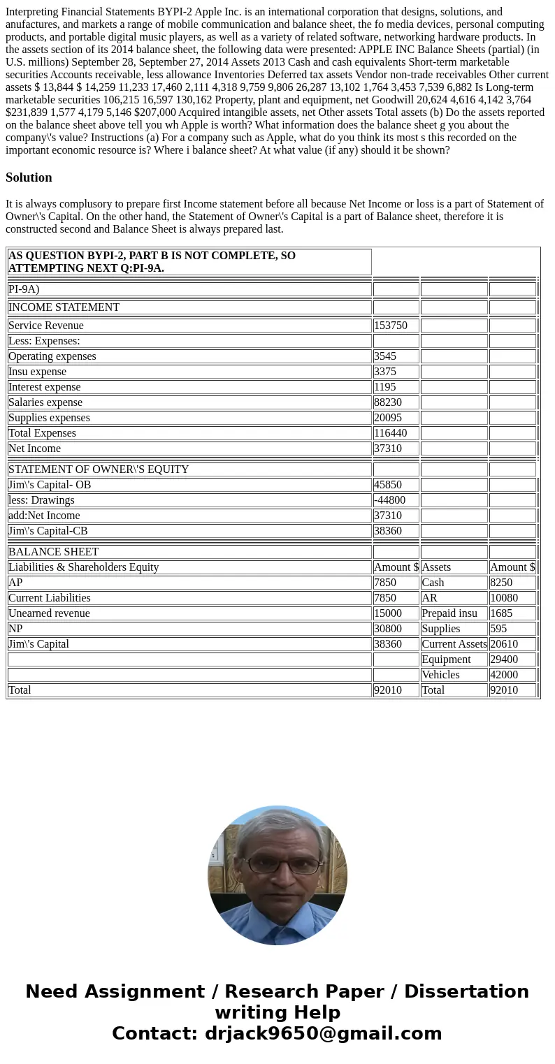  Interpreting Financial Statements BYPI-2 Apple Inc. is an international corporation that designs, solutions, and anufactures, and markets a range of mobile com