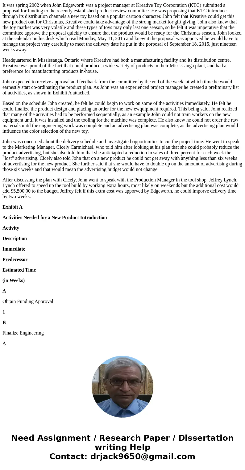 It was spring 2002 when John Edgeworth was a project manager at Kreative Toy Corporation (KTC) submitted a proposal for funding to the recently established prod It was spring 2002 when John Edgeworth was a project manager at Kreative Toy Corporation (KTC) submitted a proposal for funding to the recently established prod