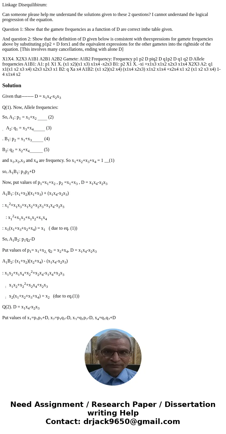 Linkage Disequilibirum: Can someone please help me understand the solutions given to these 2 questions? I cannot understand the logical progression of the equat Linkage Disequilibirum: Can someone please help me understand the solutions given to these 2 questions? I cannot understand the logical progression of the equat