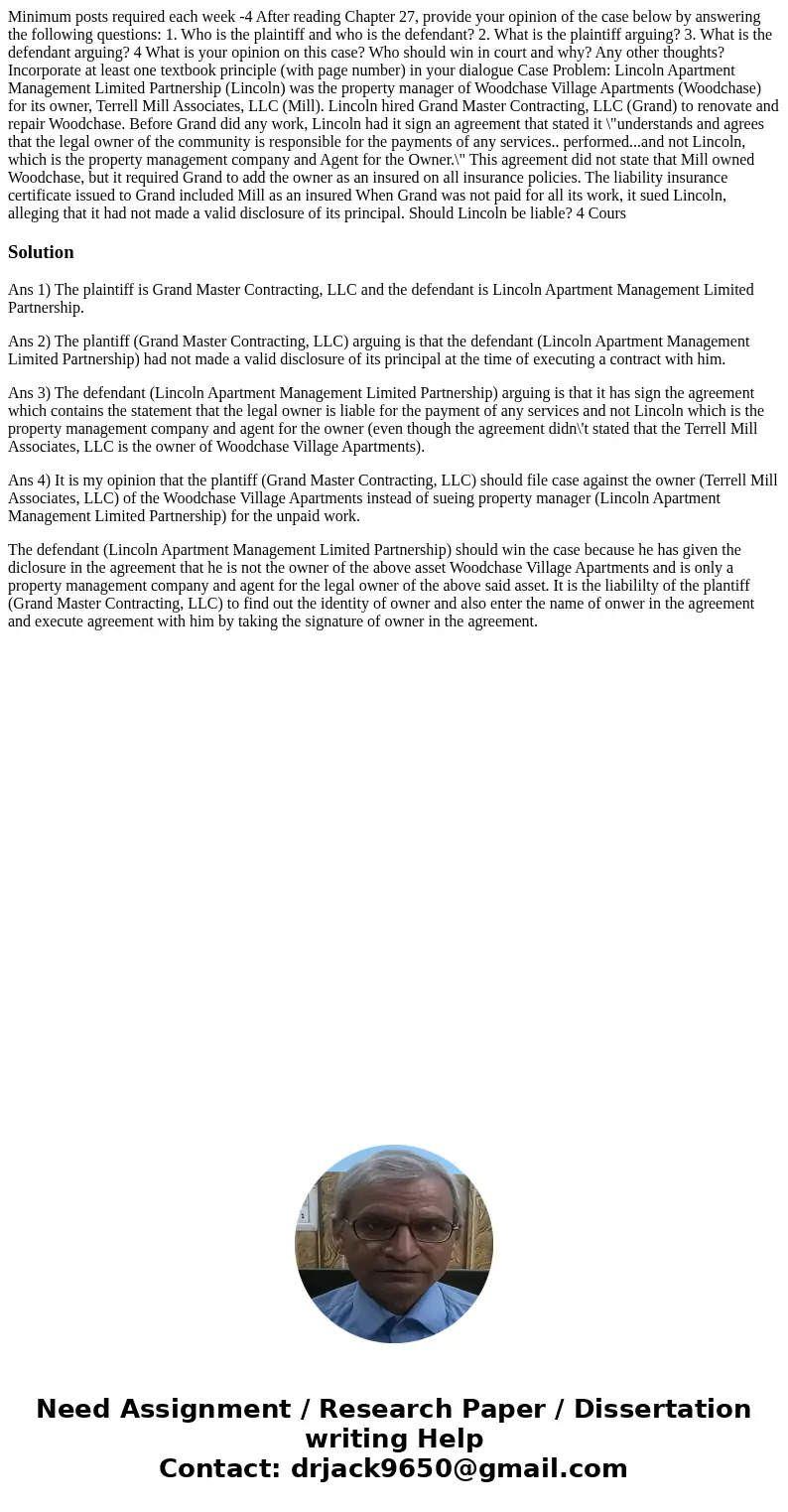 Minimum posts required each week -4 After reading Chapter 27, provide your opinion of the case below by answering the following questions: 1. Who is the plaint  Minimum posts required each week -4 After reading Chapter 27, provide your opinion of the case below by answering the following questions: 1. Who is the plaint