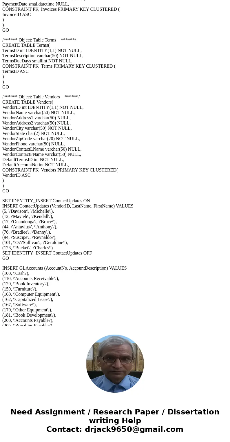 On Microsft SQL server management studio CIS336 Week 2 Lab Correct table joins and join fields: Vendors to Invoices (on VendorID) Invoices to InvoiceLineItems (