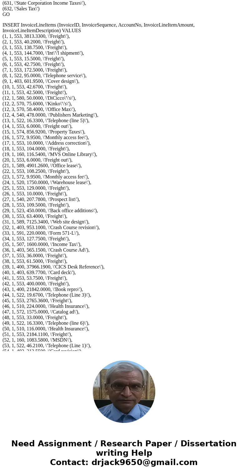 On Microsft SQL server management studio CIS336 Week 2 Lab Correct table joins and join fields: Vendors to Invoices (on VendorID) Invoices to InvoiceLineItems (