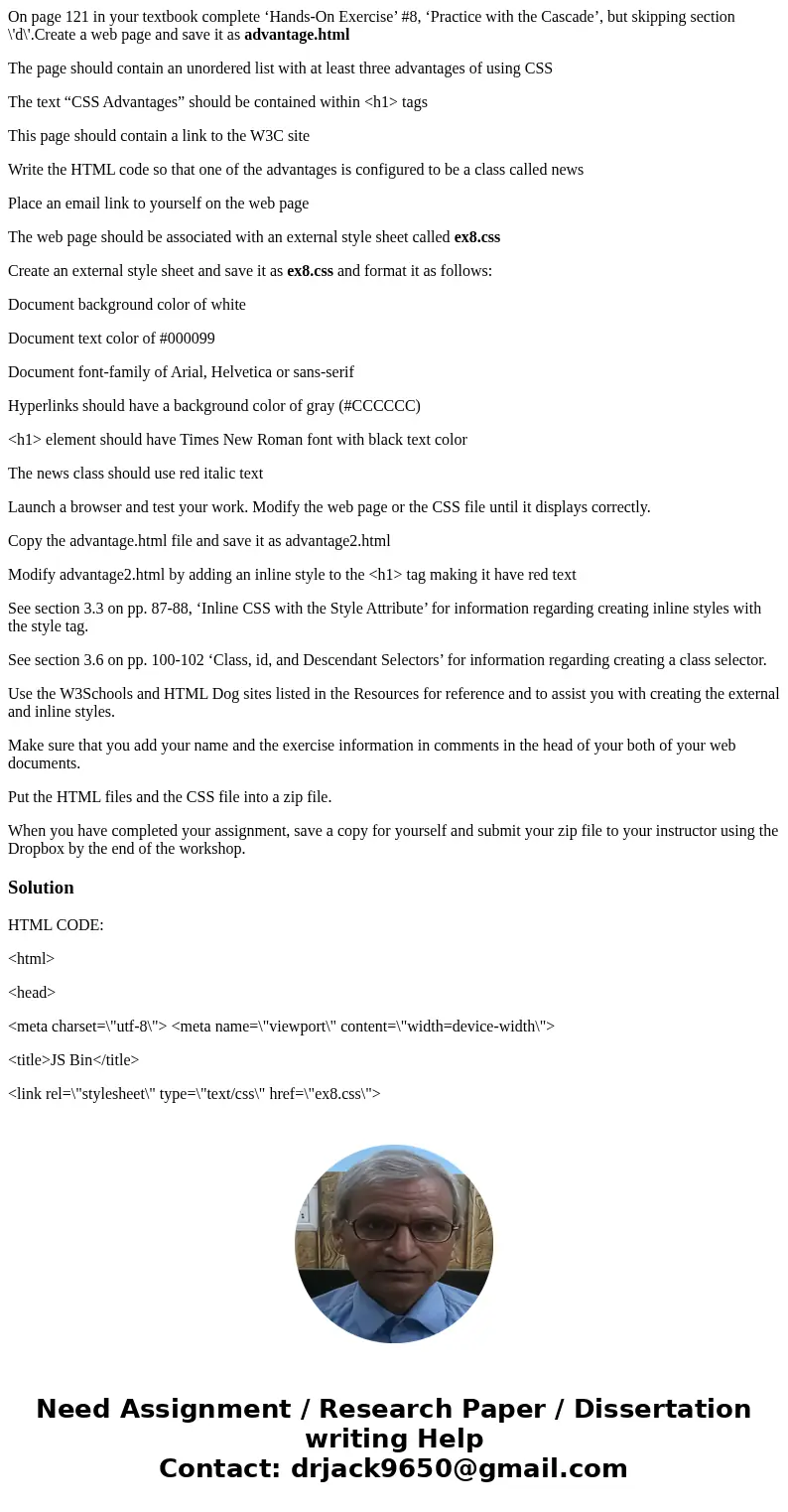 On page 121 in your textbook complete ‘Hands-On Exercise’ #8, ‘Practice with the Cascade’, but skipping section \'d\'.Create a web page and save it as advantage On page 121 in your textbook complete ‘Hands-On Exercise’ #8, ‘Practice with the Cascade’, but skipping section \'d\'.Create a web page and save it as advantage