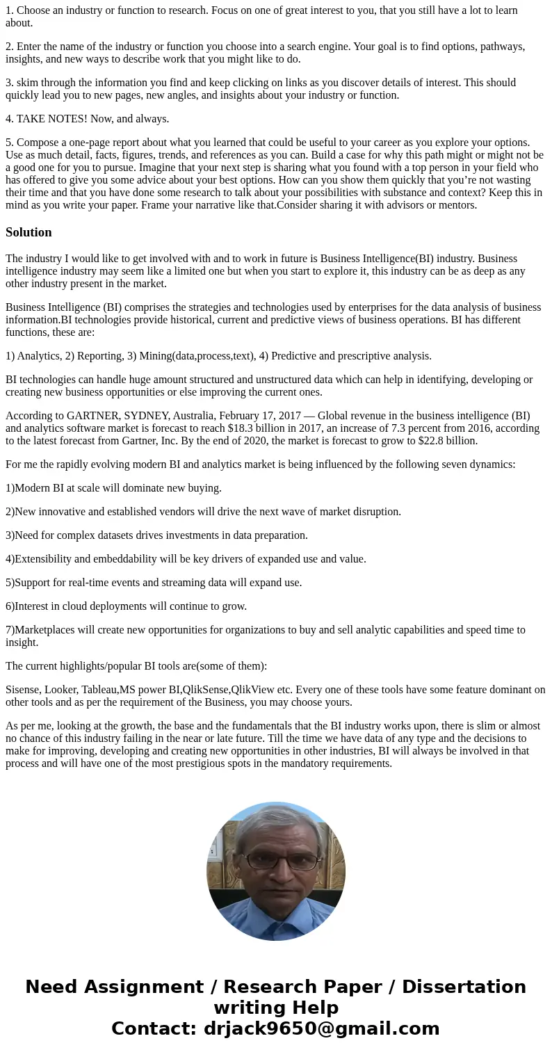 One page quick research 1. Choose an industry or function to research. Focus on one of great interest to you, that you still have a lot to learn about. 2. Enter One page quick research 1. Choose an industry or function to research. Focus on one of great interest to you, that you still have a lot to learn about. 2. Enter