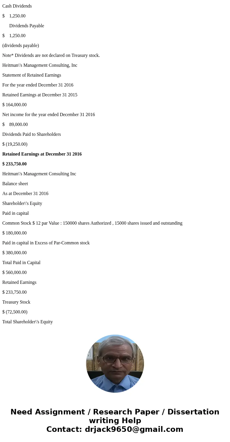  %) P13-39A (similar to) Help Data Table The balance sheet of Heitman Management Consulting, Inc at December 31, 2015, reported the following stockholders\' equ