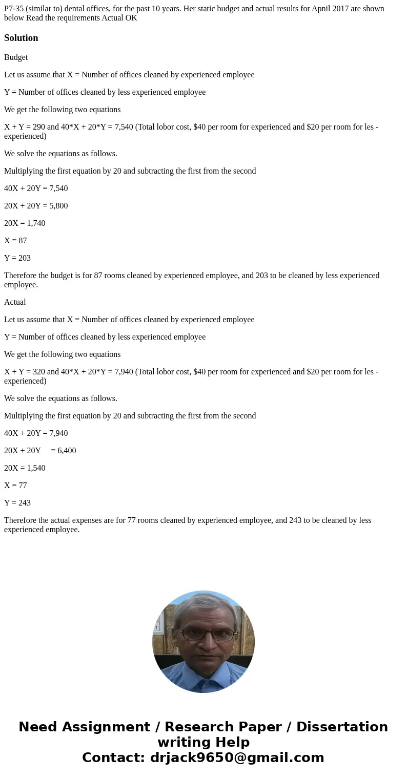 P7-35 (similar to) dental offices, for the past 10 years. Her static budget and actual results for Apnil 2017 are shown below Read the requirements Actual OK S  P7-35 (similar to) dental offices, for the past 10 years. Her static budget and actual results for Apnil 2017 are shown below Read the requirements Actual OK S