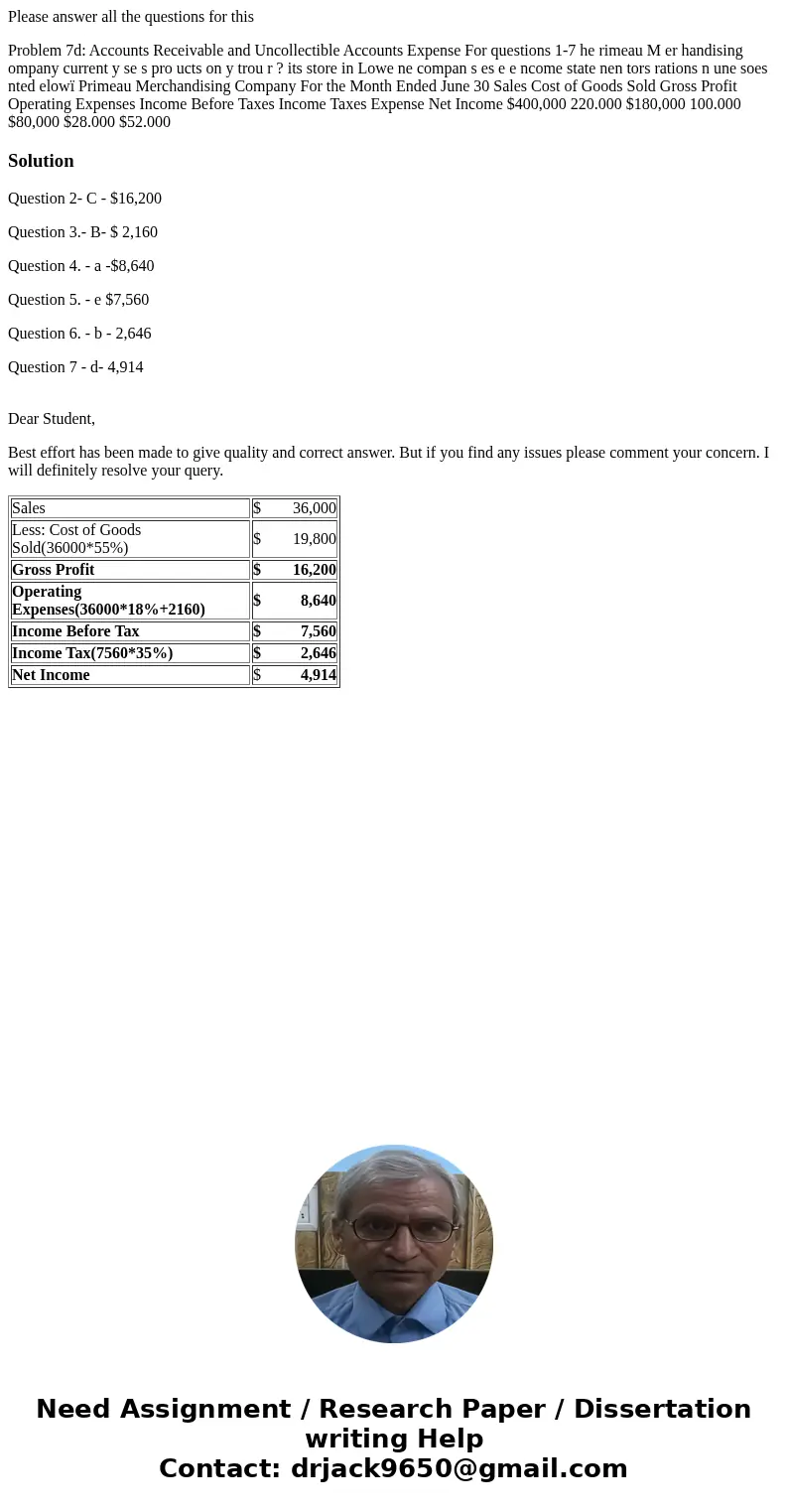 Please answer all the questions for this Problem 7d: Accounts Receivable and Uncollectible Accounts Expense For questions 1-7 he rimeau M er handising ompany cu Please answer all the questions for this Problem 7d: Accounts Receivable and Uncollectible Accounts Expense For questions 1-7 he rimeau M er handising ompany cu