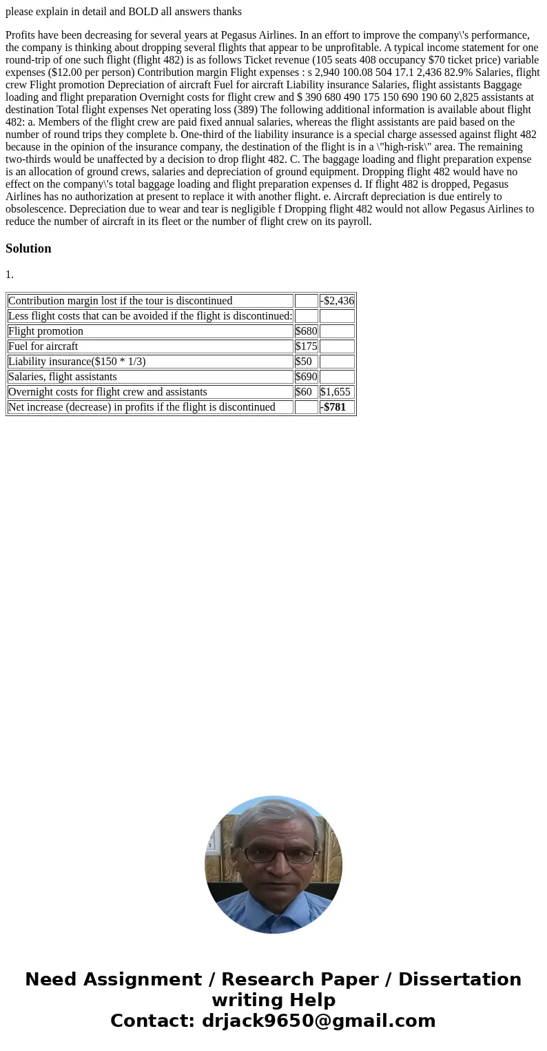  please explain in detail and BOLD all answers thanks Profits have been decreasing for several years at Pegasus Airlines. In an effort to improve the company\'s