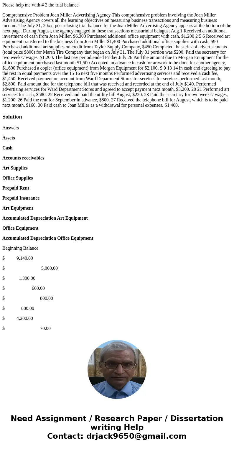 Please help me with # 2 the trial balance Comprehensive Problem Joan Miller Advertising Agency This comprehensive problem involving the Joan Miller Advertising 