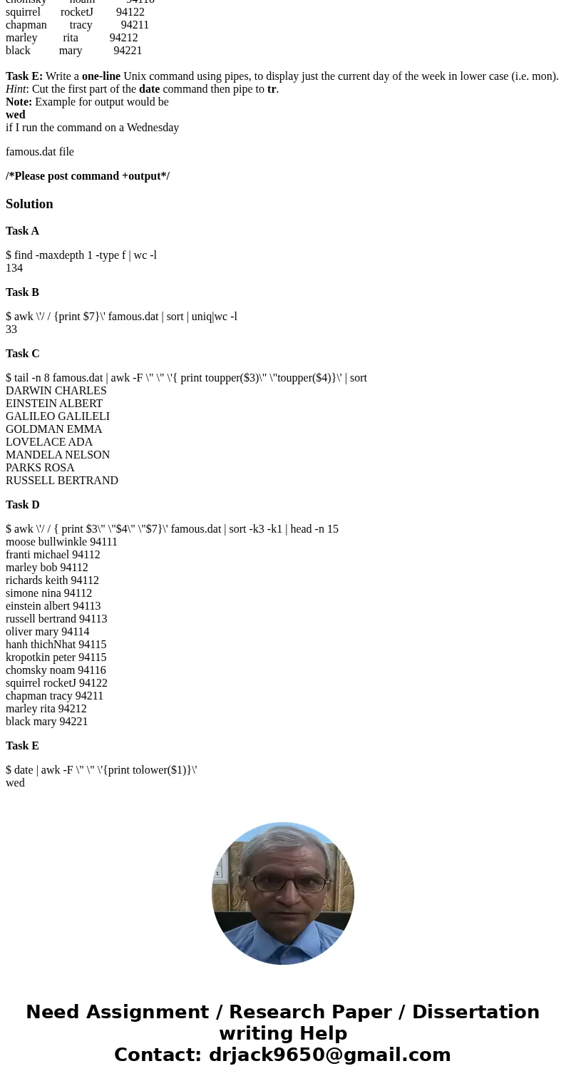 /*Please post command +output*/ Assignment 3: Text File Utilities The purpose of this lab is to become familiar using Unix\'s utilities for manipulating text fi