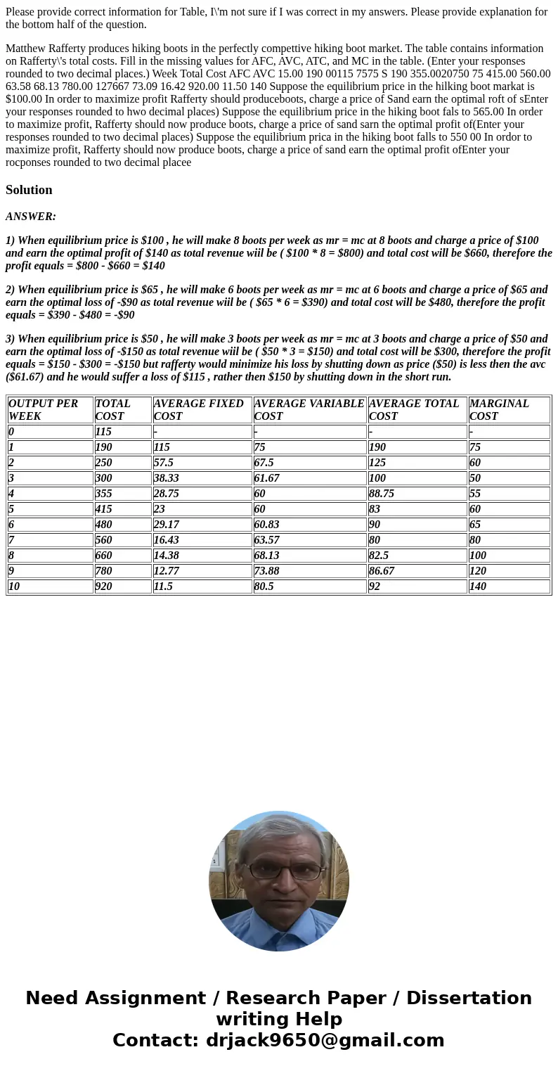 Please provide correct information for Table, I\'m not sure if I was correct in my answers. Please provide explanation for the bottom half of the question. Matt Please provide correct information for Table, I\'m not sure if I was correct in my answers. Please provide explanation for the bottom half of the question. Matt