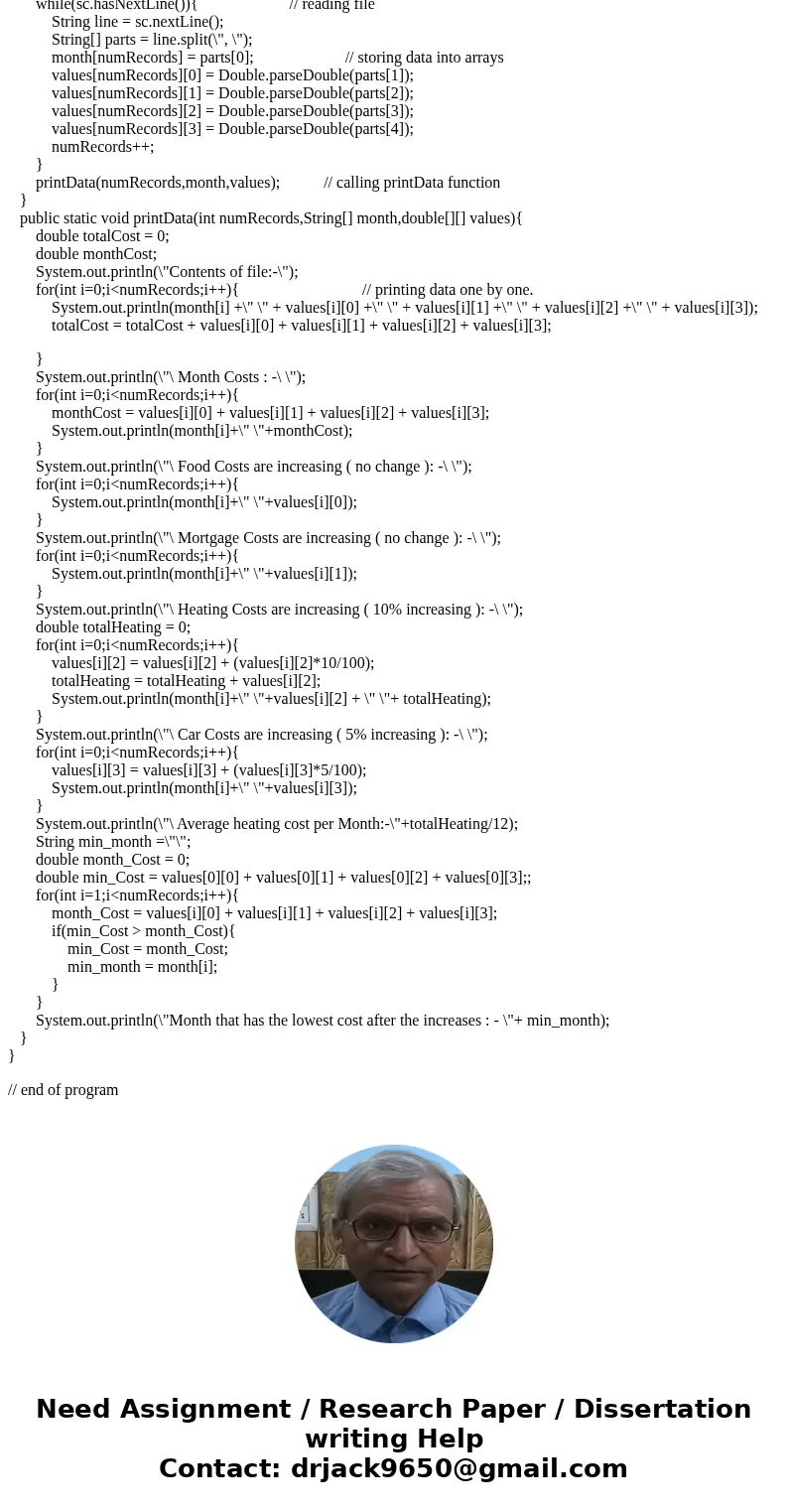 Please use java codding Problem: The last time you visited your aunt Mae, you help her find budget figures for some major expences for the last year. Then you s Please use java codding Problem: The last time you visited your aunt Mae, you help her find budget figures for some major expences for the last year. Then you s