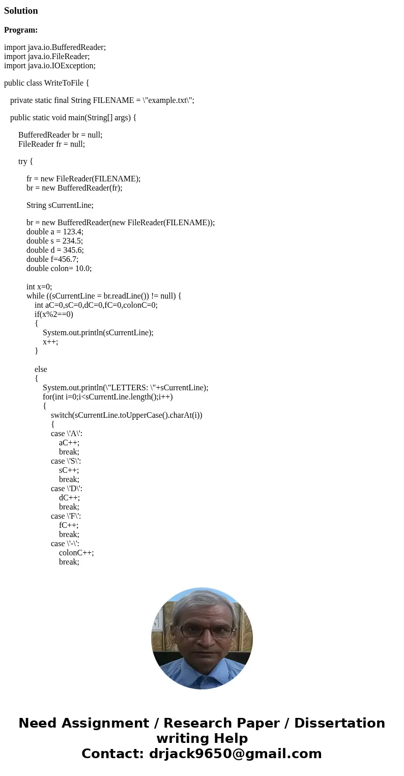 Please write a java program for following condition: First, prompt the user to enter the file name For example, here’s the file named example.txt: this is line 