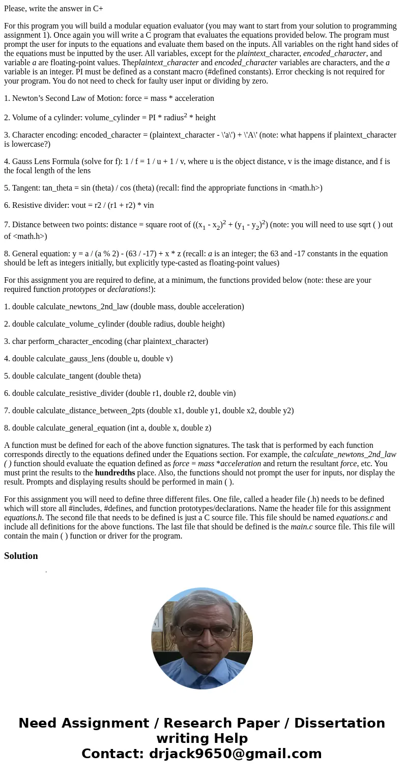 Please, write the answer in C+ For this program you will build a modular equation evaluator (you may want to start from your solution to programming assignment  Please, write the answer in C+ For this program you will build a modular equation evaluator (you may want to start from your solution to programming assignment