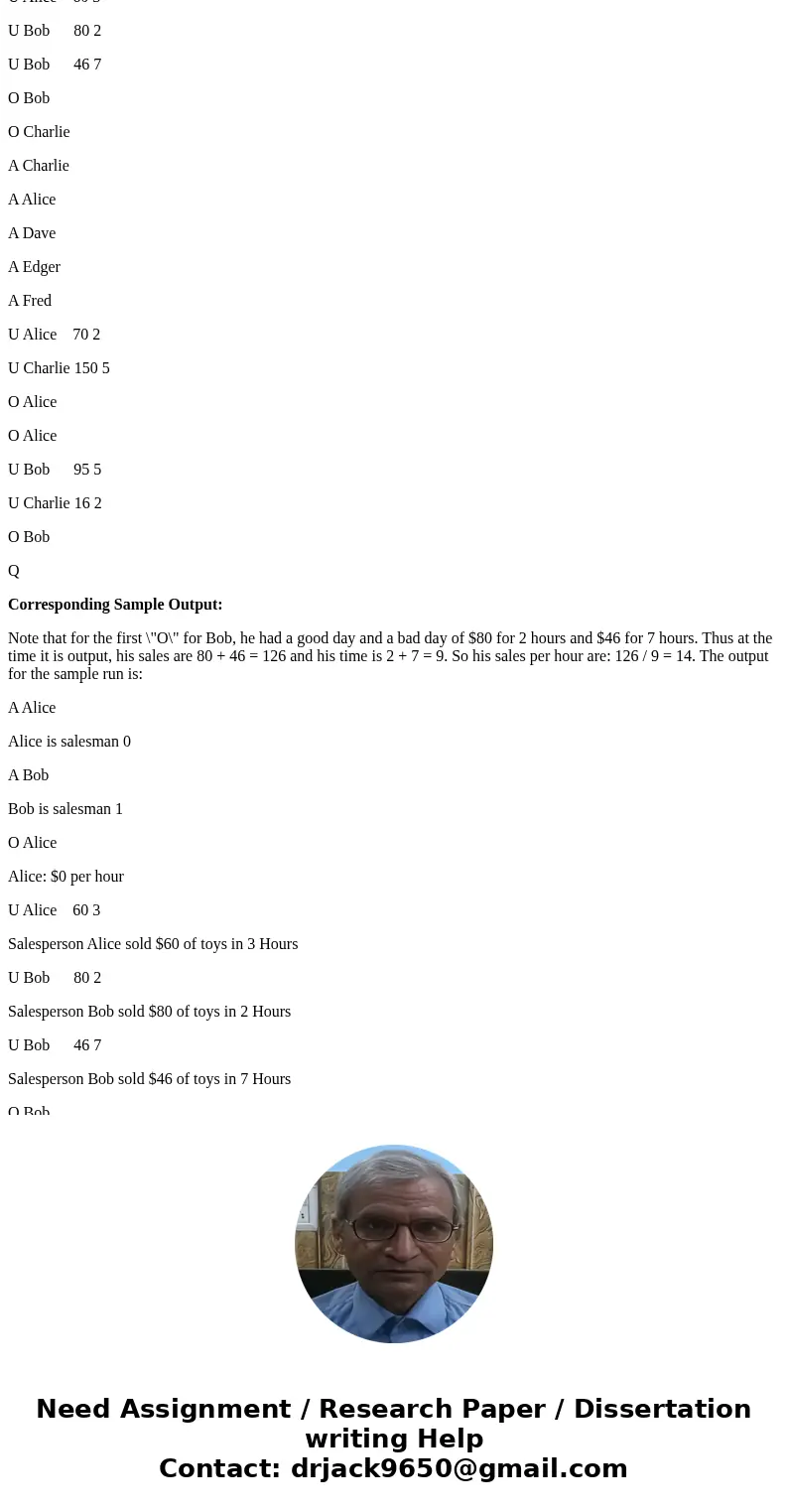 Program Description You are going to write a C++ program to manage toy salesmen. A salesman\'s data is updated periodically with sales and the time over which t