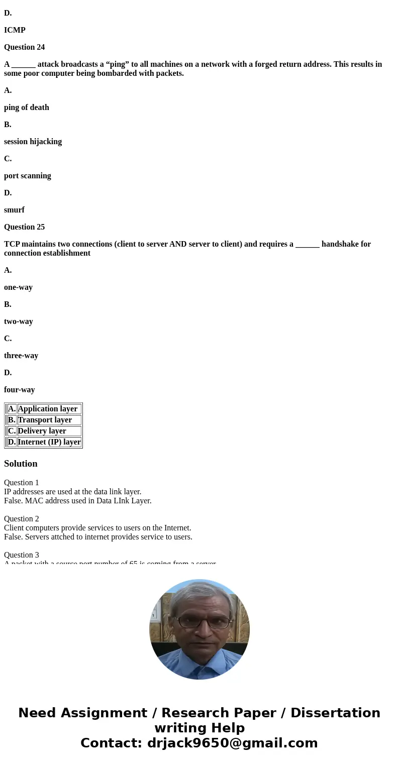 Question 1 IP addresses are used at the data link layer. True False Question 2 Client computers provide services to users on the Internet. True False Question 3 Question 1 IP addresses are used at the data link layer. True False Question 2 Client computers provide services to users on the Internet. True False Question 3