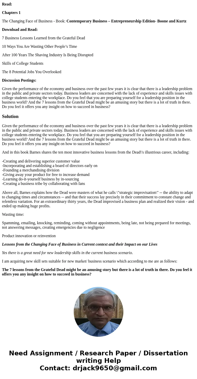 Read: Chapters 1 The Changing Face of Business - Book: Contemporary Business – Entrepreneurship Edition- Boone and Kurtz Download and Read: 7 Business Lessons L Read: Chapters 1 The Changing Face of Business - Book: Contemporary Business – Entrepreneurship Edition- Boone and Kurtz Download and Read: 7 Business Lessons L