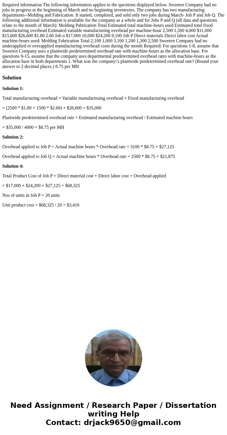 Required information The following information applies to the questions displayed below. Sweeten Company had no jobs in progress at the beginning of March and   Required information The following information applies to the questions displayed below. Sweeten Company had no jobs in progress at the beginning of March and