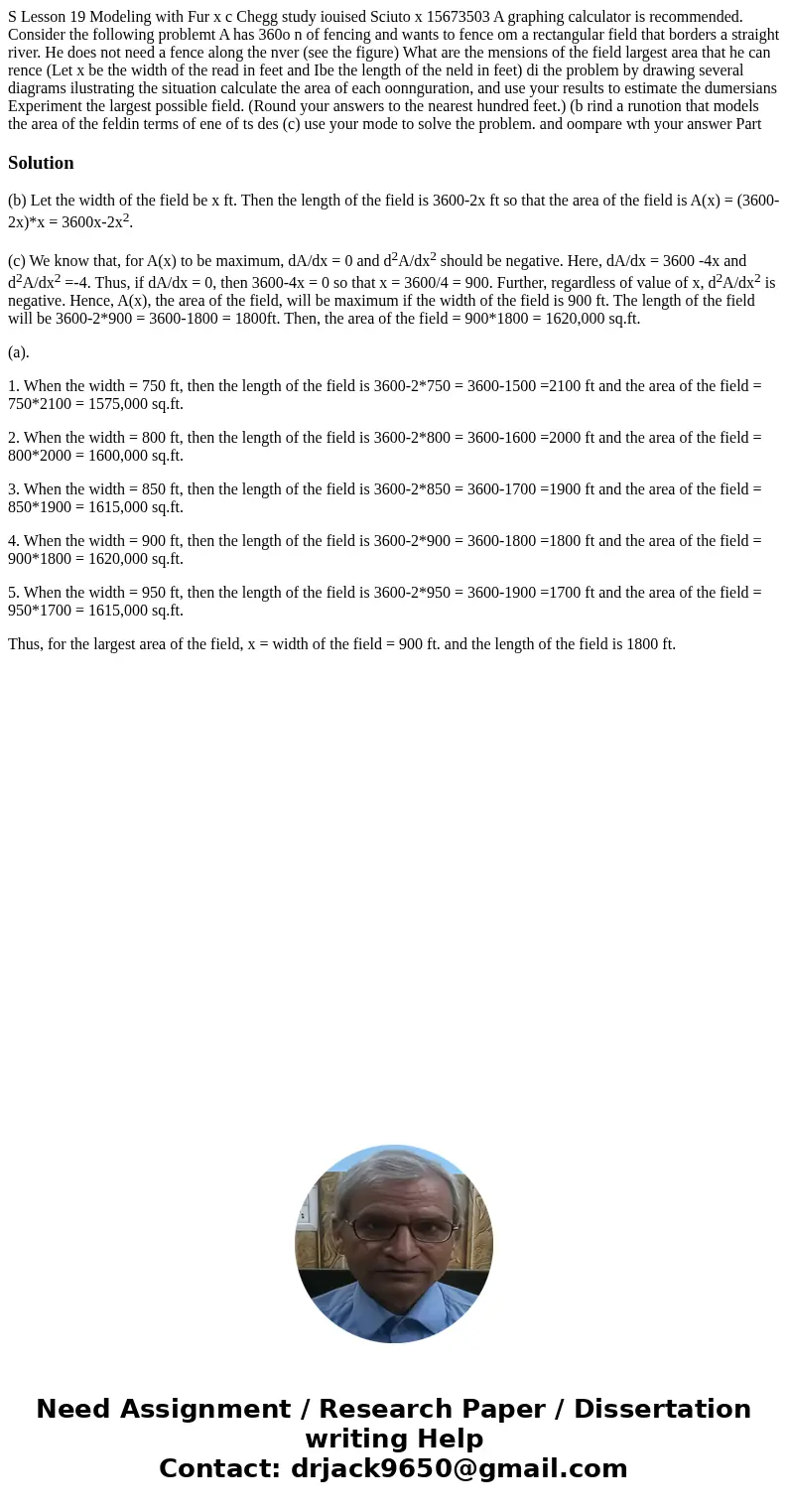S Lesson 19 Modeling with Fur x c Chegg study iouised Sciuto x 15673503 A graphing calculator is recommended. Consider the following problemt A has 360o n of f  S Lesson 19 Modeling with Fur x c Chegg study iouised Sciuto x 15673503 A graphing calculator is recommended. Consider the following problemt A has 360o n of f