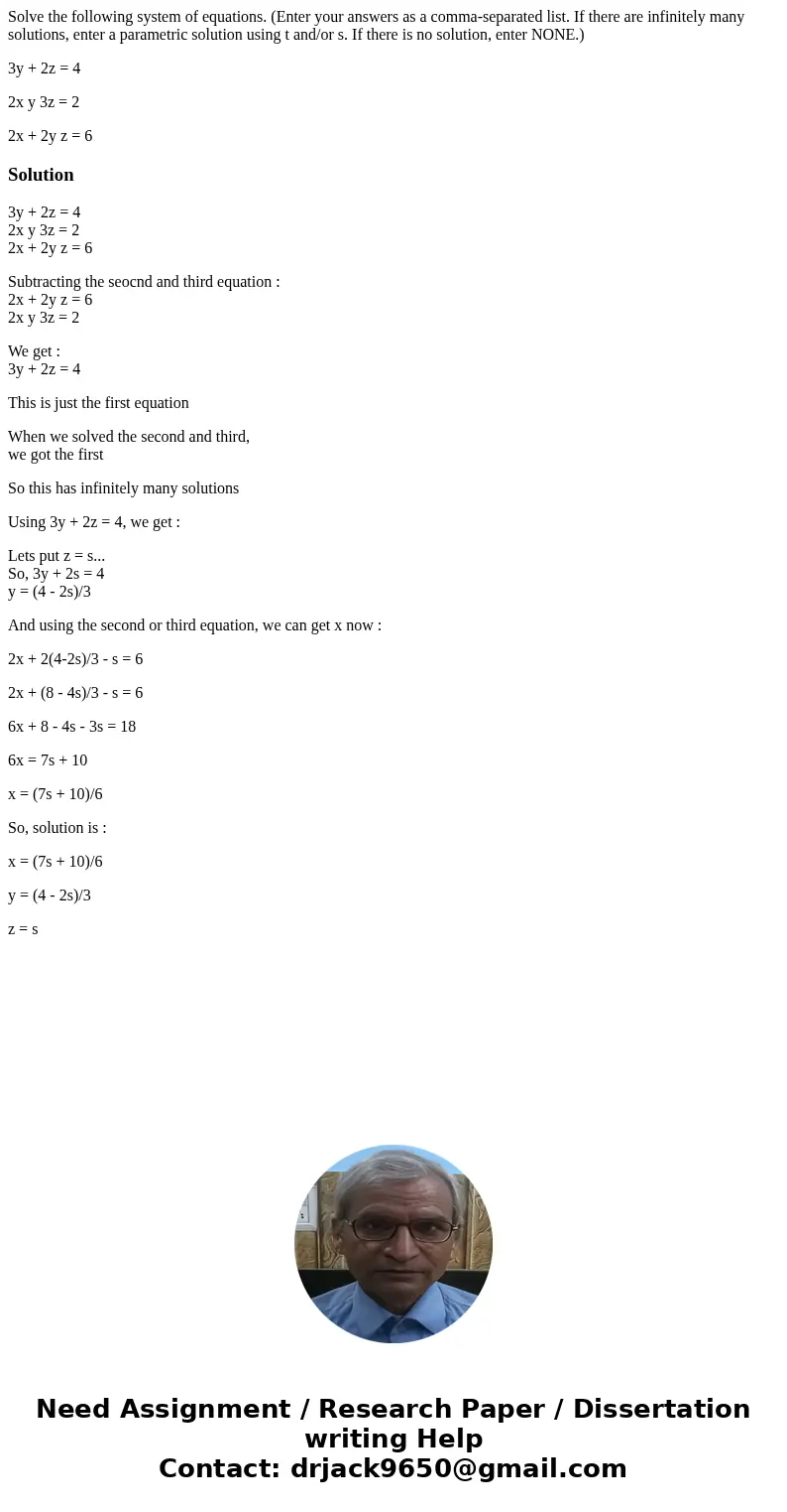 Solve the following system of equations. (Enter your answers as a comma-separated list. If there are infinitely many solutions, enter a parametric solution usin Solve the following system of equations. (Enter your answers as a comma-separated list. If there are infinitely many solutions, enter a parametric solution usin