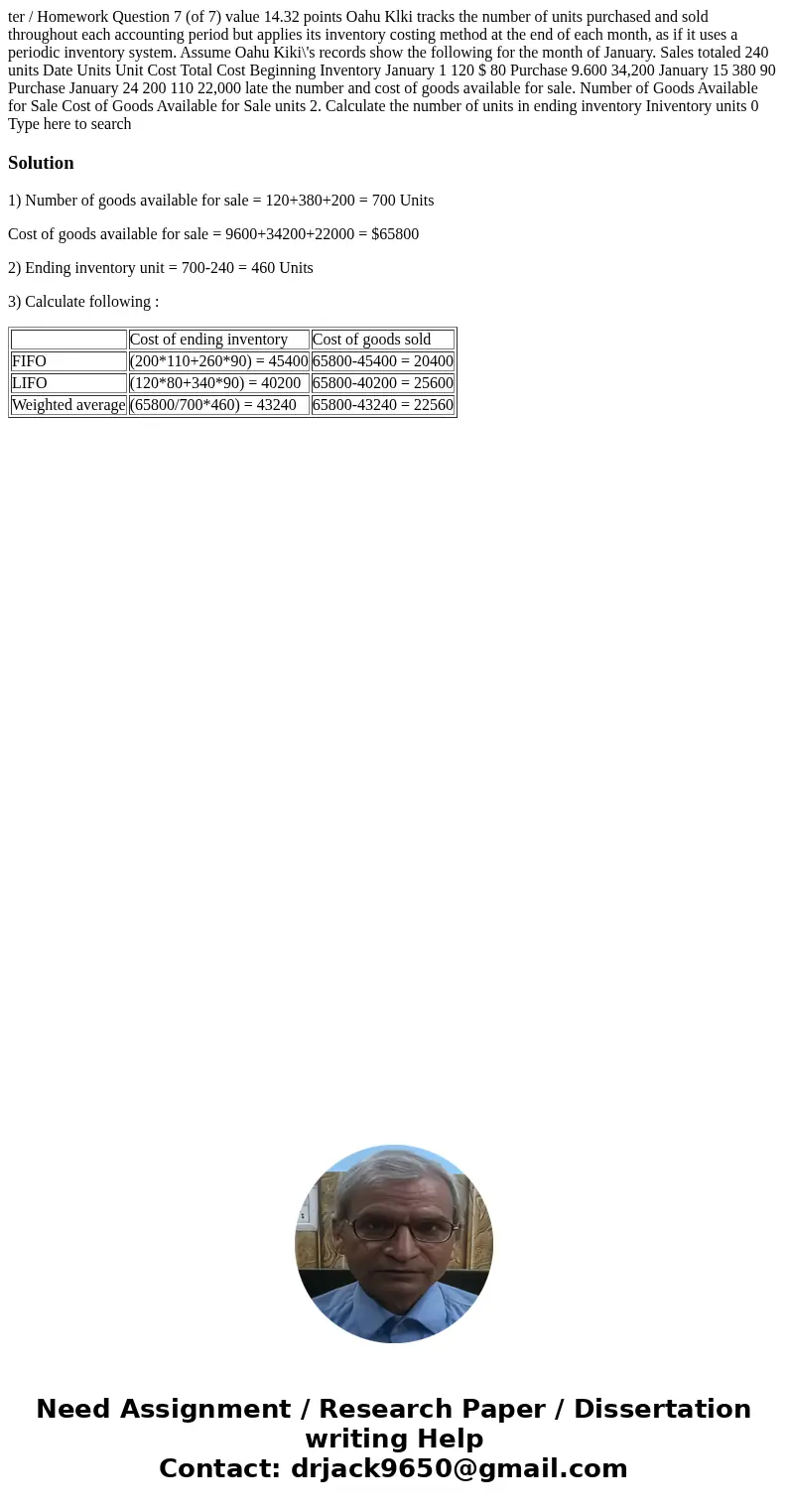 ter / Homework Question 7 (of 7) value 14.32 points Oahu Klki tracks the number of units purchased and sold throughout each accounting period but applies its i  ter / Homework Question 7 (of 7) value 14.32 points Oahu Klki tracks the number of units purchased and sold throughout each accounting period but applies its i