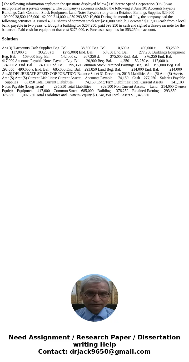  [The following information applies to the questions displayed below.] Deliberate Speed Corporation (DSC) was incorporated as a private company. The company\'s 
