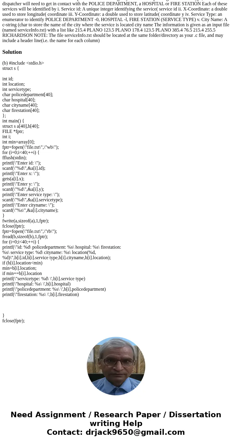 The Text file Problem Statement The 911 service is developing an application that will help the dispatcher attending emergency calls, to find the nearest/closes