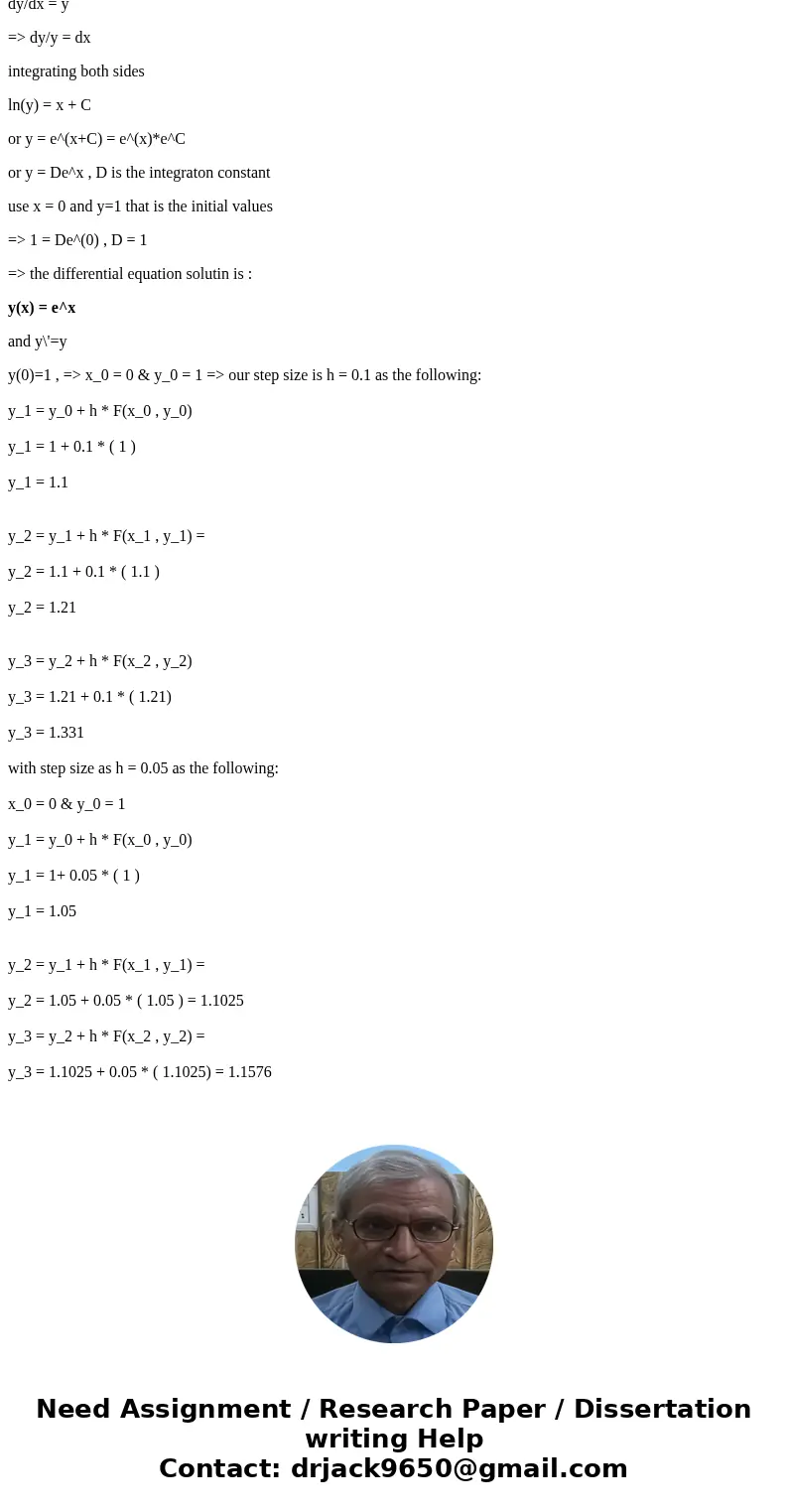 Use Euler\'s method to obtain a four-decimal approximation of the indicated value. First use h = 0.1 and then use h = 0.05. Find an explicit solution for the in