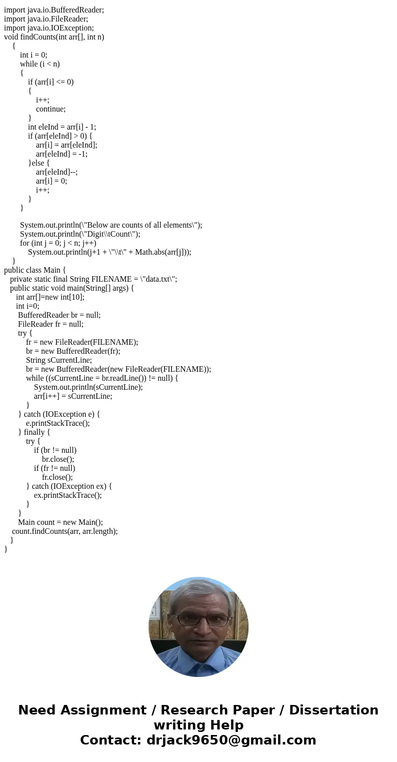 Use Java to program the following. 1. Create public java class named Benford. 2. It\'s main function should prompt for the name of a data file and then the func