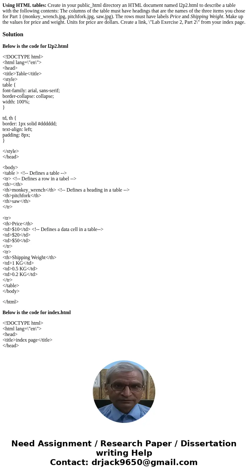 Using HTML tables: Create in your public_html directory an HTML document named l2p2.html to describe a table with the following contents: The columns of the tab Using HTML tables: Create in your public_html directory an HTML document named l2p2.html to describe a table with the following contents: The columns of the tab