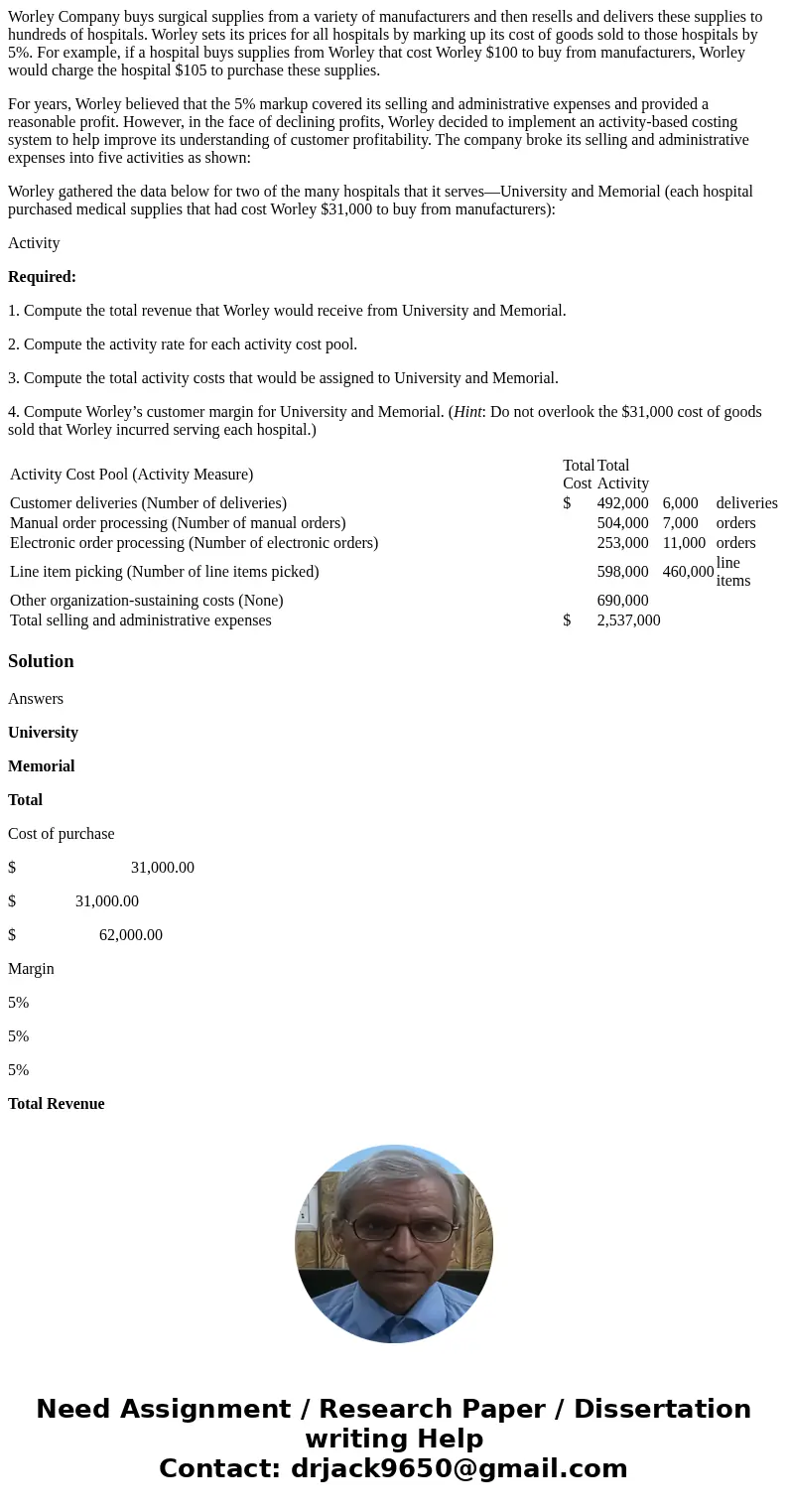 Worley Company buys surgical supplies from a variety of manufacturers and then resells and delivers these supplies to hundreds of hospitals. Worley sets its pri
