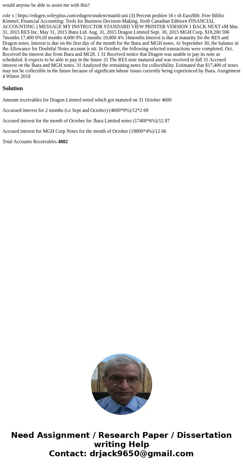 would anyone be able to assist me with this? cole x | https://edugen.wileyplus.com/edugen/student/mainfr.uni (3) Percent problen 16 r sh EasyBib: Free Biblio K  would anyone be able to assist me with this? cole x | https://edugen.wileyplus.com/edugen/student/mainfr.uni (3) Percent problen 16 r sh EasyBib: Free Biblio K