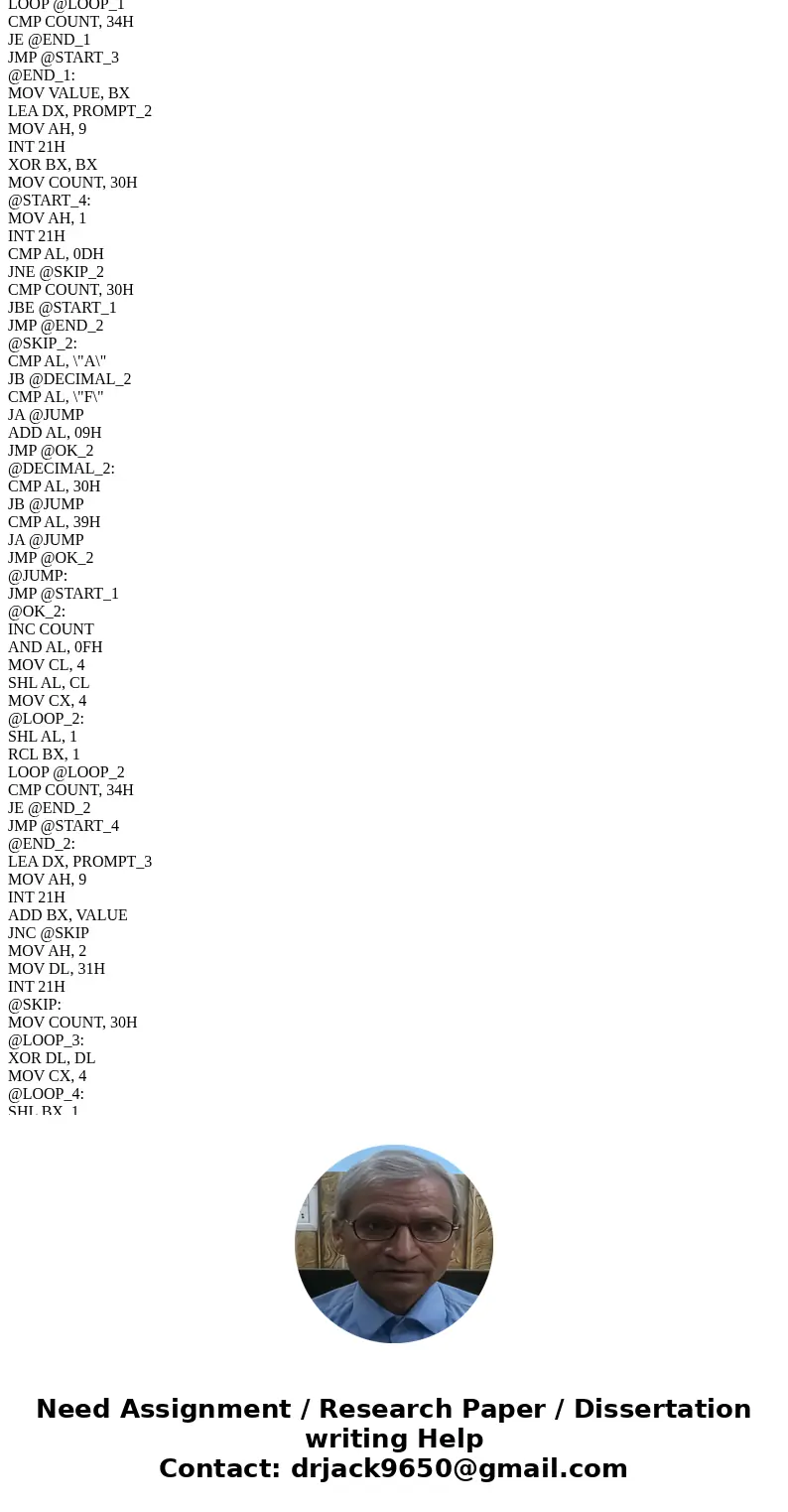  Write an assembly language program that will 1) read in 2 unsigned hex numbers, each consisting of 1 to 4 hex digits, on two lines, 2) compute their sum, 3) ou