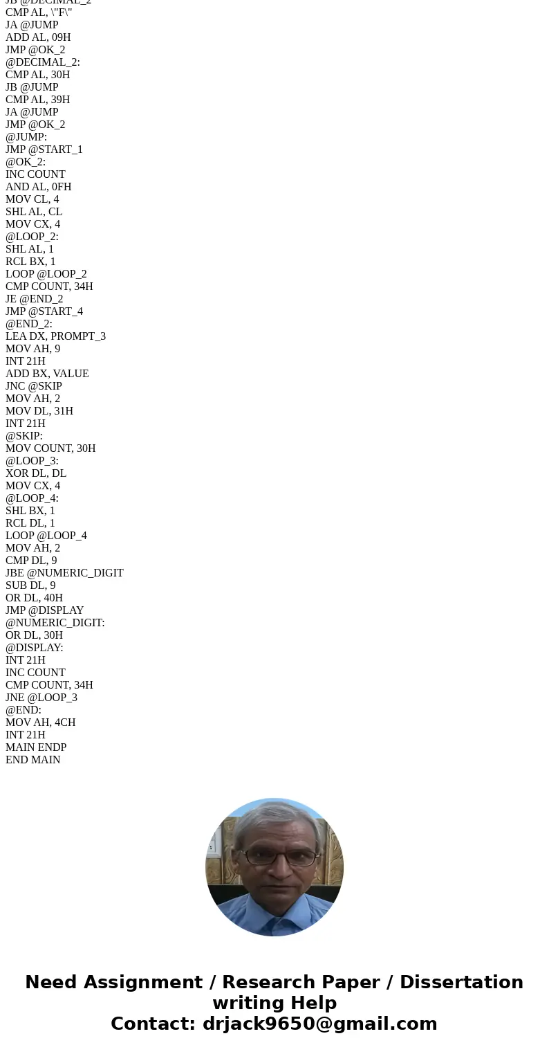  Write an assembly language program that will 1) read in 2 unsigned hex numbers, each consisting of 1 to 4 hex digits, on two lines, 2) compute their sum, 3) ou