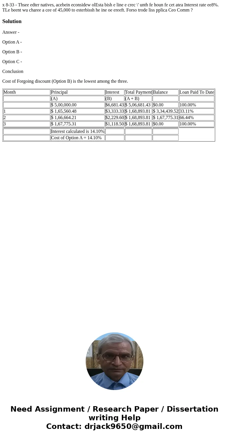  x 8-33 - Thsee edter natives, acebein econsidew olEsta bish e line e crec \' unth fe houn fe cet atea Interest rate ee8%. TLe beent wu charee a cee of 45,000 t