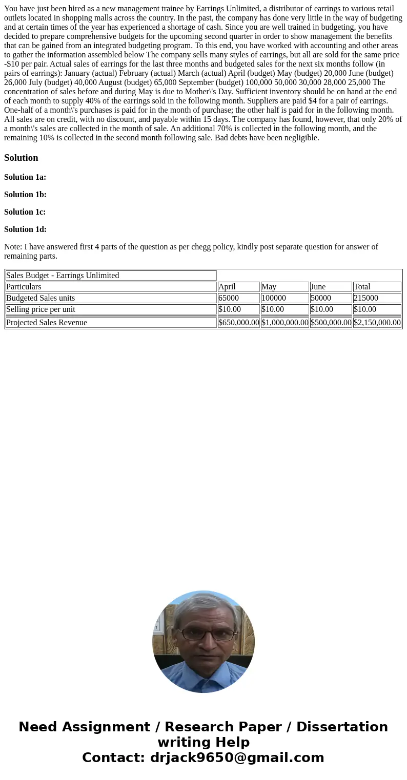  You have just been hired as a new management trainee by Earrings Unlimited, a distributor of earrings to various retail outlets located in shopping malls acros