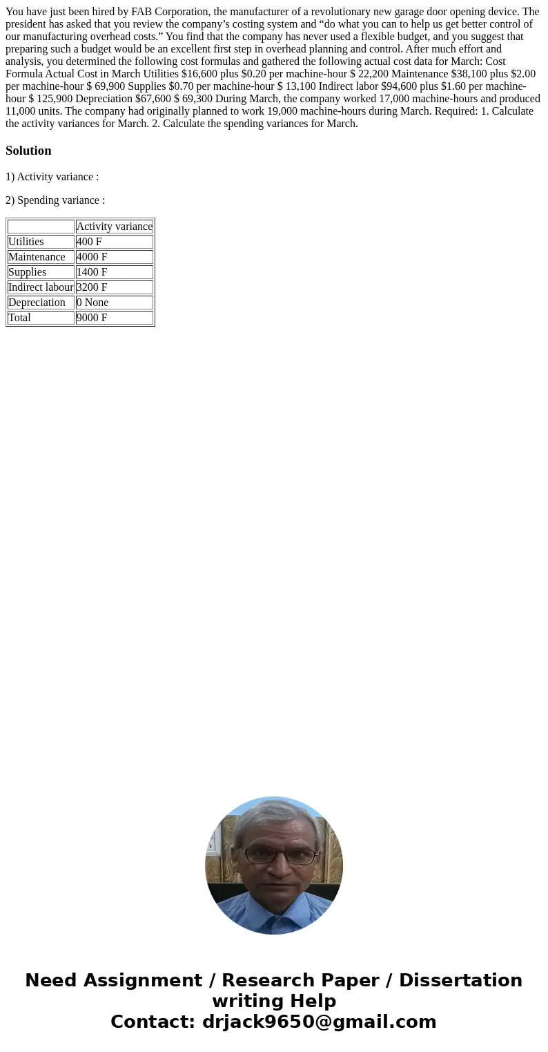 You have just been hired by FAB Corporation, the manufacturer of a revolutionary new garage door opening device. The president has asked that you review the com