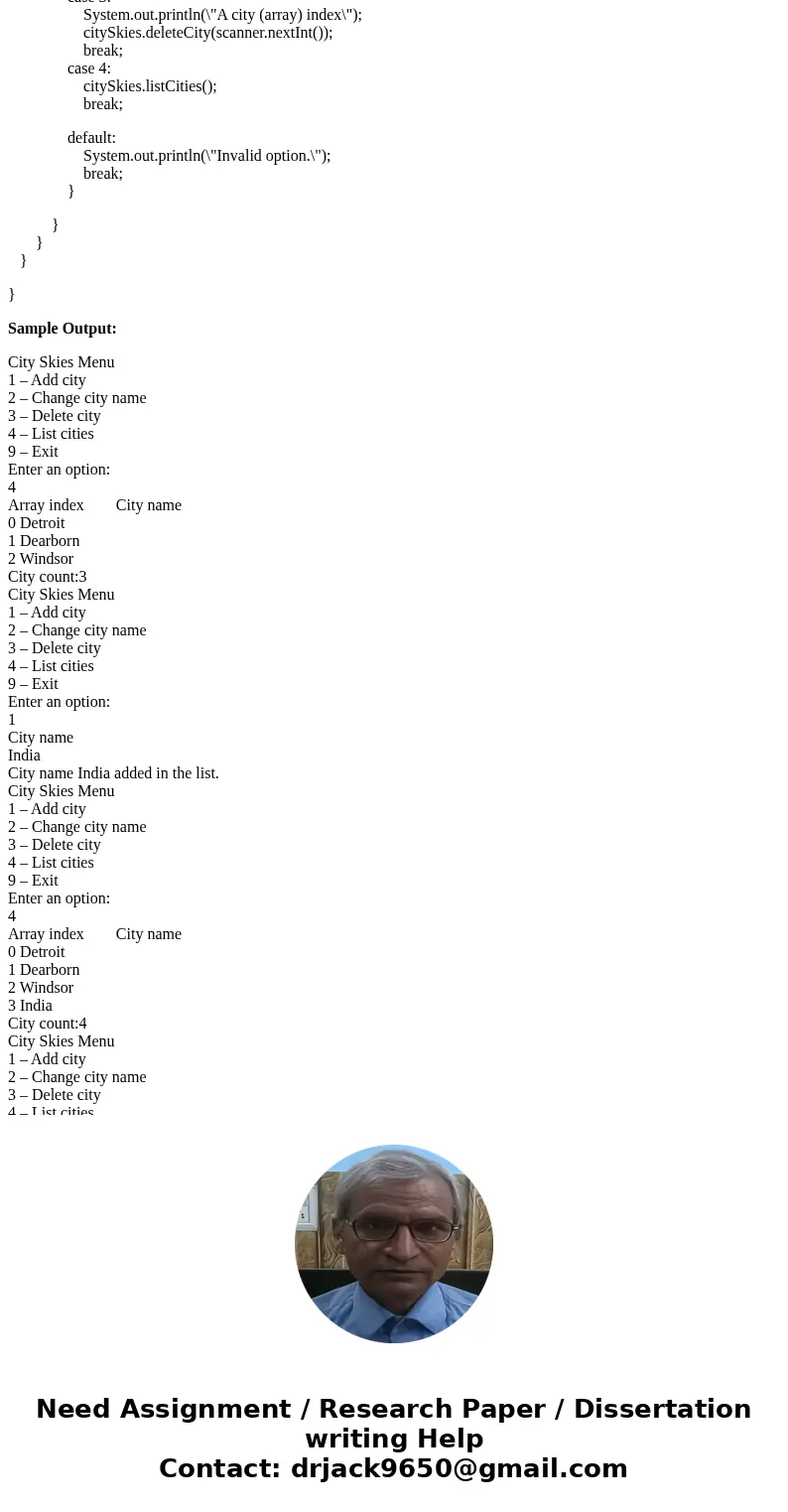 You\'ve been hired by City Skies to write a Java console application that manages city names. Use an array of size 30 to store the names. Present the following  You\'ve been hired by City Skies to write a Java console application that manages city names. Use an array of size 30 to store the names. Present the following