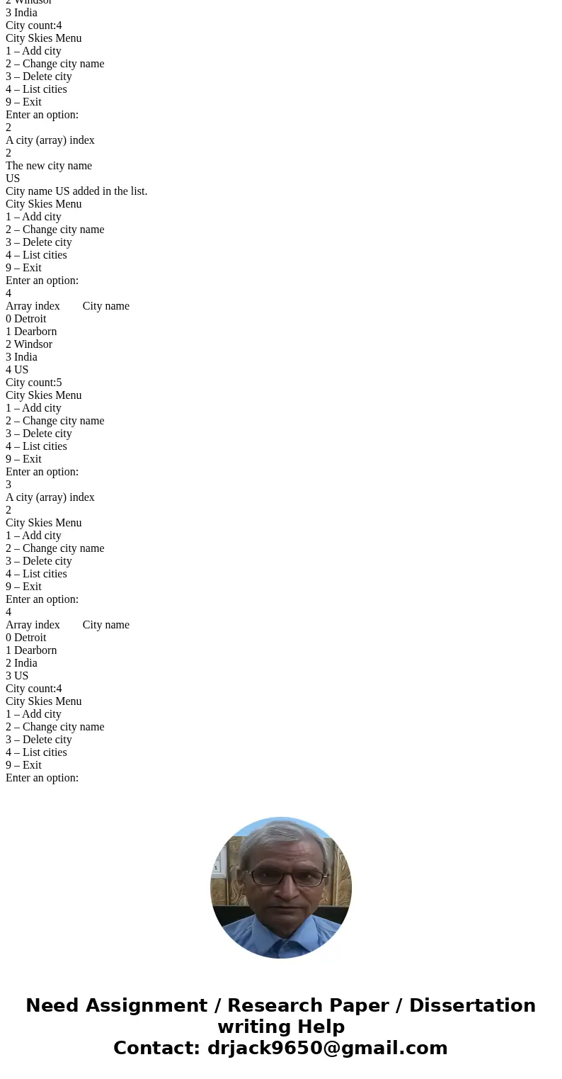 You\'ve been hired by City Skies to write a Java console application that manages city names. Use an array of size 30 to store the names. Present the following  You\'ve been hired by City Skies to write a Java console application that manages city names. Use an array of size 30 to store the names. Present the following