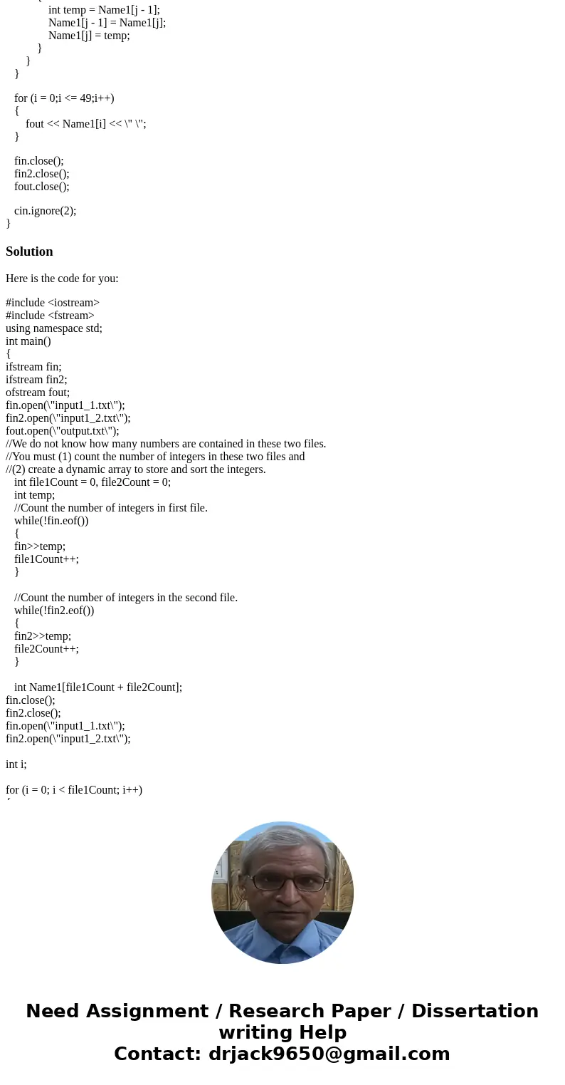 1. Problem description: Write a program that merges the numbers in two files and writes all the numbers into a third file. Each input file contains a list of un