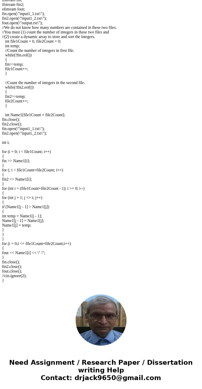 1. Problem description: Write a program that merges the numbers in two files and writes all the numbers into a third file. Each input file contains a list of un