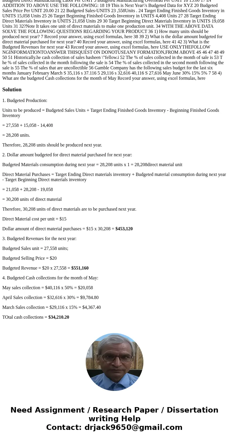  11 BASE DATA 12 Foundation Data for Solving questions 1. 2 and 3 131 BudgetedDirectMaterialSCostPer UNIT 14 Budgeted Direct Manufacturing Labor Per UNIT 5 Budg