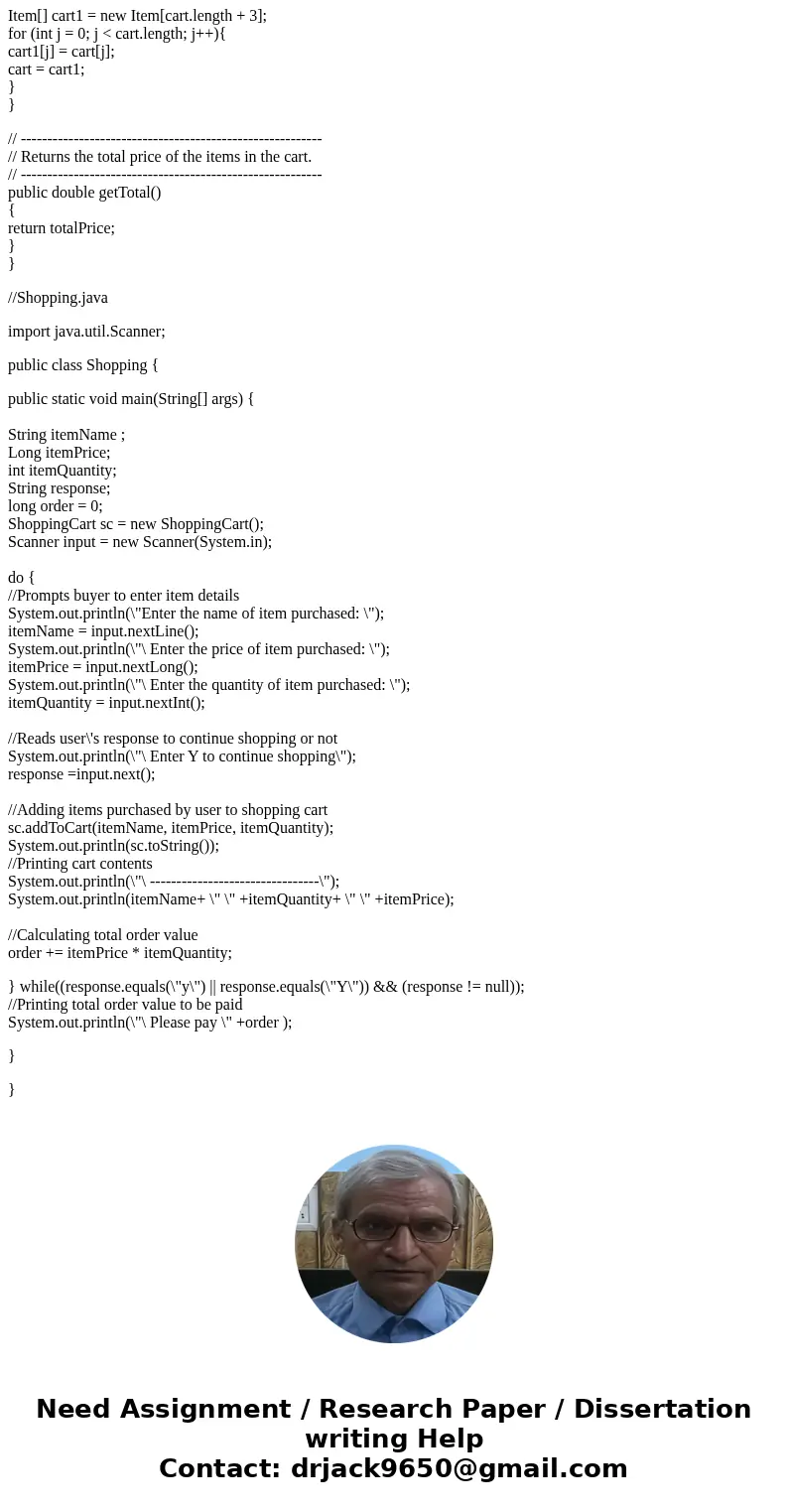 3. A Shopping Cart In this exercise you will complete a class that implements a shopping cart as an array of items.The file Item.java contains the definition of 3. A Shopping Cart In this exercise you will complete a class that implements a shopping cart as an array of items.The file Item.java contains the definition of