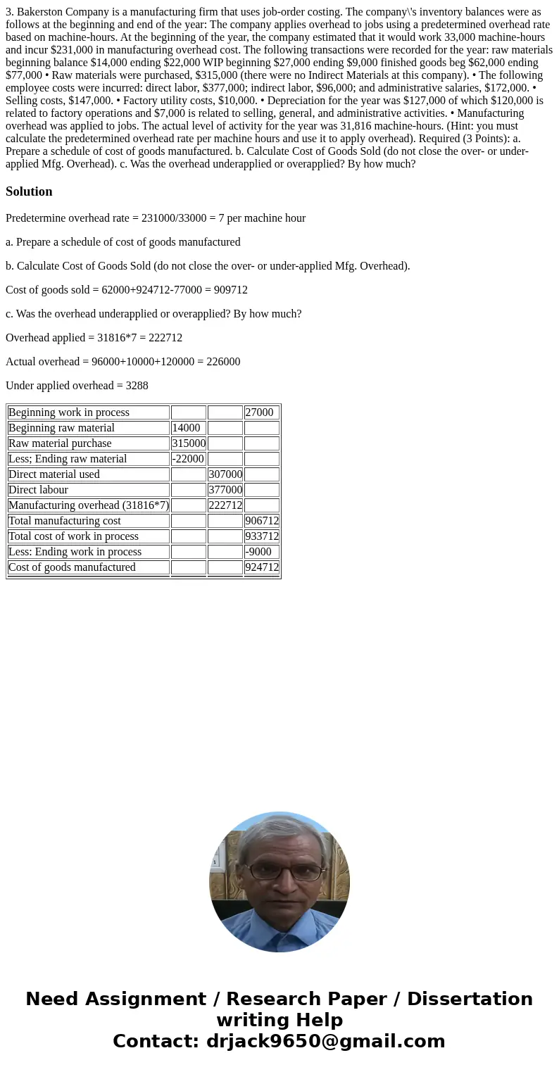 3. Bakerston Company is a manufacturing firm that uses job-order costing. The company\'s inventory balances were as follows at the beginning and end of the year 3. Bakerston Company is a manufacturing firm that uses job-order costing. The company\'s inventory balances were as follows at the beginning and end of the year
