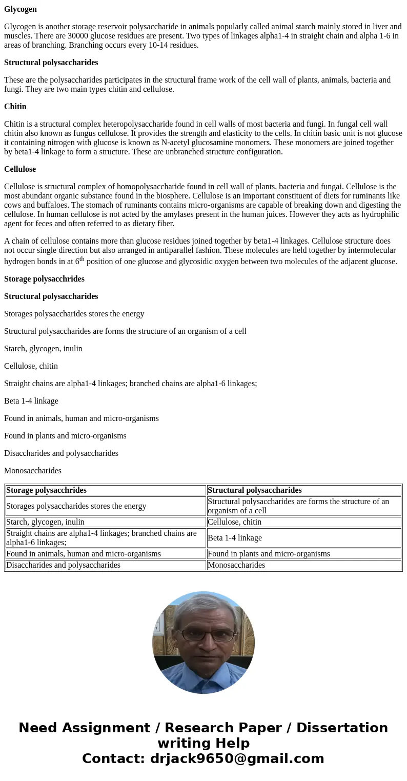 5. Compare and contrast storage polysaccharides with structural polysaccharides in terms of their structures and major biological functions.SolutionPolysacchari
